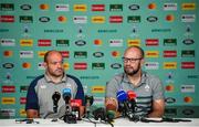 4 October 2019; Scrum coach Greg Feek, right, and captain Rory Best during an Ireland Rugby press conference in the Sheraton Hotel & Towers Kobe, in Kobe Japan. Photo by Brendan Moran/Sportsfile