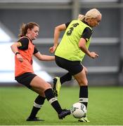 4 October 2019; Stephanie Roche is tackled by Heather Payne during a Republic of Ireland women's team training session at the National Indoor Arena in Abbotstown, Dublin. Photo by Stephen McCarthy/Sportsfile