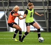 4 October 2019; Hayley Nolan and Stephanie Roche, left, during a Republic of Ireland women's team training session at the National Indoor Arena in Abbotstown, Dublin.  Photo by Stephen McCarthy/Sportsfile