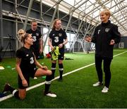 4 October 2019; Manager Vera Pauw speaks to players, including Denise O’Sullivan, left, during a Republic of Ireland women's team training session at the National Indoor Arena in Abbotstown, Dublin.  Photo by Stephen McCarthy/Sportsfile