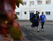 4 October 2019; Will Connors, left, and Jimmy O'Brien of Leinster arrive prior to the Guinness PRO14 Round 2 match between Leinster and Ospreys at the RDS Arena in Dublin. Photo by Seb Daly/Sportsfile