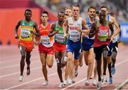 4 October 2019; Timothy Cheruiyot of Kenya, right, leads the field during the Men's 1500m semi-finals, ahead of Filip Ingebrigtsen of Norway, centre, during day eight of the 17th IAAF World Athletics Championships Doha 2019 at the Khalifa International Stadium in Doha, Qatar. Photo by Sam Barnes/Sportsfile