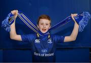 4 October 2019; Leinster supporter Séan Fegan, age 7, from Stoneybatter, Dublin, prior to the Guinness PRO14 Round 2 match between Leinster and Ospreys at the RDS Arena in Dublin. Photo by Seb Daly/Sportsfile