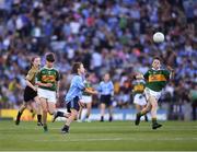 14 September 2019; Cathal Martin of Naomh Jude, Co Dublin, and Adam Byrne of Dr Crokes Kerry, Co Kerry, and Dara Griffin of Dr Crokes, Co Kerry, right, during the INTO Cumann na mBunscol GAA Respect Exhibition Go Games at Dublin v Kerry - GAA Football All-Ireland Senior Championship Final Replay at Croke Park in Dublin. Photo by Ray McManus/Sportsfile