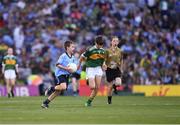 14 September 2019; Cathal Martin of Naomh Jude, Co Dublin, and Adam Byrne of Dr Crokes Kerry, Co Kerry, during the INTO Cumann na mBunscol GAA Respect Exhibition Go Games at Dublin v Kerry - GAA Football All-Ireland Senior Championship Final Replay at Croke Park in Dublin. Photo by Ray McManus/Sportsfile