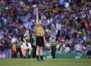 14 September 2019; Referee Ava O’Neill of St Fiachra’s NS, Beaumont, Co Dublin, during the INTO Cumann na mBunscol GAA Respect Exhibition Go Games at Dublin v Kerry - GAA Football All-Ireland Senior Championship Final Replay at Croke Park in Dublin. Photo by Ray McManus/Sportsfile