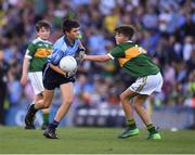 14 September 2019; Josh Higgins of St Patrick’s Gaa, Donabate, Co Dublin, and Adam Byrne of Dr Crokes Kerry, Co Kerry, during the INTO Cumann na mBunscol GAA Respect Exhibition Go Games at Dublin v Kerry - GAA Football All-Ireland Senior Championship Final Replay at Croke Park in Dublin. Photo by Ray McManus/Sportsfile