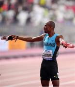4 October 2019; Stephen Gardiner of Bahamas celebrates after winning the Men's 400m Final during day eight of the 17th IAAF World Athletics Championships Doha 2019 at the Khalifa International Stadium in Doha, Qatar. Photo by Sam Barnes/Sportsfile