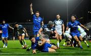 4 October 2019; Rónan Kelleher of Leinster dives over to score his side's fourth try during the Guinness PRO14 Round 2 match between Leinster and Ospreys at the RDS Arena in Dublin. Photo by Ramsey Cardy/Sportsfile