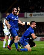 4 October 2019; Rónan Kelleher of Leinster, right, after scoring his third and his side's fifth try during the Guinness PRO14 Round 2 match between Leinster and Ospreys at the RDS Arena in Dublin. Photo by Seb Daly/Sportsfile