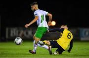4 October 2019; Paul Fox of Cabinteely in action against Jack Doherty of Longford Town during the SSE Airtricity League First Division Promotion / Relegation Play-Off Series First Leg match between Cabinteely and Longford Town at Stradbrook Road in Blackrock, Dublin. Photo by Piaras Ó Mídheach/Sportsfile