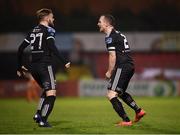 4 October 2019; Derek Pender of Bohemians celebrates after scoring his side's first goal with Luke Wade-Slater, left, during the SSE Airtricity League Premier Division match between Bohemians and Cork City at Dalymount Park in Dublin.  Photo by Stephen McCarthy/Sportsfile