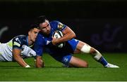 4 October 2019; Hugo Keenan of Leinster dives over to score his side's ninth try only for it to be subsequently disallowed during the Guinness PRO14 Round 2 match between Leinster and Ospreys at the RDS Arena in Dublin. Photo by Seb Daly/Sportsfile