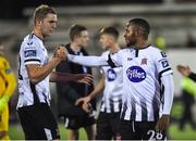 4 October 2019; Lido Lotefa, right, and Georgie Kelly of Dundalk celebrate following the SSE Airtricity League Premier Division match between Dundalk and Derry City at Oriel Park in Dundalk, Louth. Photo by Ben McShane/Sportsfile