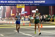 4 October 2019; Alex Wright of Ireland, right, ahead of Eduard Zabuzhenko of Ukraine whilst competing in Men's 20km Race Walk during day eight of the 17th IAAF World Athletics Championships Doha 2019 at the Corniche in Doha, Qatar. Photo by Sam Barnes/Sportsfile