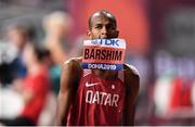 4 October 2019; Mutaz Essa Barshim of Qatar celebrates a clearance whilst competing in the Men's High Jump Final during day eight of the 17th IAAF World Athletics Championships Doha 2019 at the Khalifa International Stadium in Doha, Qatar. Photo by Sam Barnes/Sportsfile