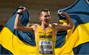 4 October 2019; Perseus Karlström of Sweden celebrates finishing third in the Men's 20km Race Walk during day eight of the 17th IAAF World Athletics Championships Doha 2019 at the Corniche in Doha, Qatar. Photo by Sam Barnes/Sportsfile