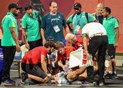 4 October 2019; Nils Brembach of Germany receives medical treatment after collapsing whilst competing in Men's 20km Race Walk during day eight of the 17th IAAF World Athletics Championships Doha 2019 at the Corniche in Doha, Qatar. Photo by Sam Barnes/Sportsfile