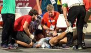 4 October 2019; Nils Brembach of Germany receives medical treatment after collapsing whilst competing in Men's 20km Race Walk during day eight of the 17th IAAF World Athletics Championships Doha 2019 at the Corniche in Doha, Qatar. Photo by Sam Barnes/Sportsfile