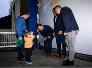 4 October 2019; Leinster fans Tommy and Adam Bowhan, aged three, from Ardee, Co. Louth, in Autograph Alley with Leinster players Bryan Byrne, Adam Byrne and Cian Kelleher ahead of the Guinness PRO14 Round 2 match between Leinster and Ospreys at the RDS Arena in Dublin. Photo by Harry Murphy/Sportsfile