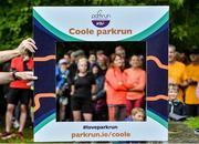 5 October 2019; Parkrun Ireland in partnership with Vhi, added a new parkrun on Saturday, 5th October, with the introduction of the Coole parkrun, in Coole Demesne, Co. Galway. Parkruns take place over a 5km course weekly, are free to enter and are open to all ages and abilities, providing a fun and safe environment to enjoy exercise. To register for a parkrun near you visit www.parkrun.ie. Parkrun branding is pictured during the Coole parkrun. Photo by Ray Ryan/Sportsfile