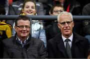 4 October 2019; Republic of Ireland manager Mick McCarthy and FAI Director of Communications Cathal Dervan, left, during the SSE Airtricity League Premier Division match between Bohemians and Cork City at Dalymount Park in Dublin. Photo by Stephen McCarthy/Sportsfile