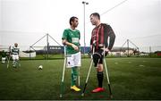 5 October 2019; Patrick Hickey of Cork City and James Boyle of Bohemians following the National Amputee League Final match between Cork City and Bohemian FC at Ballymun United Soccer Complex in Dublin. Photo by David Fitzgerald/Sportsfile