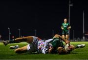 5 October 2019; Kyle Godwin of Connacht goes over to score his side's first try despite the tackle of Luca Sperandio of Benetton during the Guinness PRO14 Round 2 match between Connacht and Benetton at The Sportsground in Galway. Photo by Harry Murphy/Sportsfile