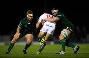 5 October 2019; Tom McCartney, left, and Paul Boyle of Connacht tackle Leonardo Sarto of Benetton during the Guinness PRO14 Round 2 match between Connacht and Benetton at The Sportsground in Galway. Photo by Harry Murphy/Sportsfile