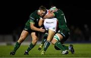 5 October 2019; Tom McCartney, left, and Paul Boyle of Connacht tackle Leonardo Sarto of Benetton during the Guinness PRO14 Round 2 match between Connacht and Benetton at The Sportsground in Galway. Photo by Harry Murphy/Sportsfile