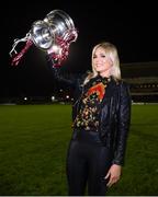 5 October 2019; All-Ireland Camogie winning captain Sarah Dervan of Galway presents the O'Duffy Cup at half-time of the Guinness PRO14 Round 2 match between Connacht and Benetton at The Sportsground in Galway. Photo by Harry Murphy/Sportsfile