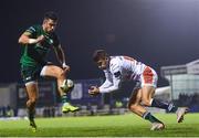 5 October 2019; Tiernan O'Halloran of Connacht in action against Luca Sperandio of Benetton during the Guinness PRO14 Round 2 match between Connacht and Benetton at The Sportsground in Galway. Photo by Harry Murphy/Sportsfile
