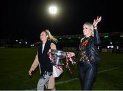 5 October 2019; All-Ireland Camogie winning Galway players Sarah Dervan, right, and Emma Helebert present the O'Duffy Cup to the crowd at half-time of the Guinness PRO14 Round 2 match between Connacht and Benetton at The Sportsground in Galway. Photo by Harry Murphy/Sportsfile