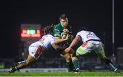 5 October 2019; Tom Farrell of Connacht is tackled by Charly Trussardi and Giovanni Pettinelli of Benetton during the Guinness PRO14 Round 2 match between Connacht and Benetton at The Sportsground in Galway. Photo by Harry Murphy/Sportsfile