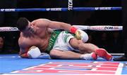 5 October 2019; Joe Ward goes down with a knee injury during his Light Heavy bout with Marc Delgado at Madison Square Garden in New York, USA. Photo by Ed Mulholland/Matchroom Boxing USA via Sportsfile