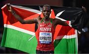 5 October 2019; Amos Kipruto of Kenya celebrates after finishing third in the Men's Marathon during day nine of the 17th IAAF World Athletics Championships Doha 2019 at the Corniche in Doha, Qatar. Photo by Sam Barnes/Sportsfile