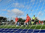 6 October 2019; Jordan Loftus of Connacht FA, right, shoots to score his side's first goal during the FAI Michael Ward Inter League Tournament match between Munster Senior League and Connacht FA at Kilbarrack United in Dublin. Photo by Seb Daly/Sportsfile