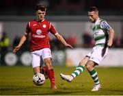 5 October 2019; Jack Byrne of Shamrock Rovers in action against Niall Morahan of Sligo Rovers during the SSE Airtricity League Premier Division match between Sligo Rovers and Shamrock Rovers at The Showgrounds in Sligo. Photo by Stephen McCarthy/Sportsfile