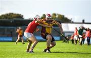 6 October 2019; Kieron McGouran of Craobh Chiaráin in action against Donnacha Ryan of St Brigids during the Dublin County Senior Club Hurling Championship semi-final match between Craobh Chiaráin and St Brigid's at Parnell Park in Dublin. Photo by David Fitzgerald/Sportsfile