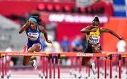 6 October 2019;  Kendra Harrison of USA, left, and Megan Trapper of Jamaica competing in Women's 100m Hurdles Semi-Finals during day ten of the 17th IAAF World Athletics Championships Doha 2019 at the Khalifa International Stadium in Doha, Qatar. Photo by Sam Barnes/Sportsfile