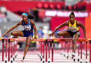 6 October 2019;  Kendra Harrison of USA, left, and Megan Trapper of Jamaica competing in Women's 100m Hurdles Semi-Finals during day ten of the 17th IAAF World Athletics Championships Doha 2019 at the Khalifa International Stadium in Doha, Qatar. Photo by Sam Barnes/Sportsfile