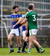 6 October 2019; Ryan McHugh of Kilcar reacts to Neil McGee of Gaoth Dobhair during the Donegal County Senior Club Football Championship semi-final match between Kilcar and Gaoth Dobhair at MacCumhaill Park in Ballybofey, Donegal. Photo by Oliver McVeigh/Sportsfile