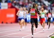 6 October 2019; Timothy Cheruiyot of Kenya crosses the line to win the Men's 1500m Final during day ten of the 17th IAAF World Athletics Championships Doha 2019 at the Khalifa International Stadium in Doha, Qatar. Photo by Sam Barnes/Sportsfile