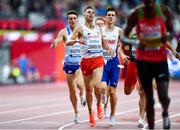 6 October 2019; Marcin Lewandowski of Poland, centre, crosses the finish line to win a bronze medal in the Men's 1500m Final of during day ten of the 17th IAAF World Athletics Championships Doha 2019 at the Khalifa International Stadium in Doha, Qatar. Photo by Sam Barnes/Sportsfile