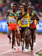 6 October 2019; Joshua Cheptegei of Uganda, right, leads the field on his way to winning the Men's 10,000m during day ten of the 17th IAAF World Athletics Championships Doha 2019 at the Khalifa International Stadium in Doha, Qatar. Photo by Sam Barnes/Sportsfile