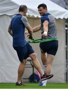 7 October 2019; Robbie Henshaw with team physio Dr. Phil Glasgow during Ireland Rugby squad training session at Shirouzuoike Park in Fukuoka, Japan. Photo by Brendan Moran/Sportsfile