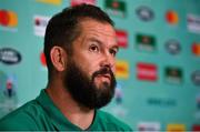 7 October 2019; Defence coach Andy Farrell during an Ireland Rugby press conference at the Grand Hyatt in Fukuoka, Japan. Photo by Brendan Moran/Sportsfile