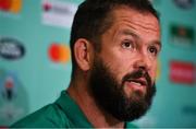 7 October 2019; Defence coach Andy Farrell during an Ireland Rugby press conference at the Grand Hyatt in Fukuoka, Japan. Photo by Brendan Moran/Sportsfile