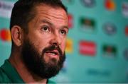 7 October 2019; Defence coach Andy Farrell during an Ireland Rugby press conference at the Grand Hyatt in Fukuoka, Japan. Photo by Brendan Moran/Sportsfile