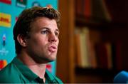 7 October 2019; Jordi Murphy during an Ireland Rugby press conference at the Grand Hyatt in Fukuoka, Japan. Photo by Brendan Moran/Sportsfile